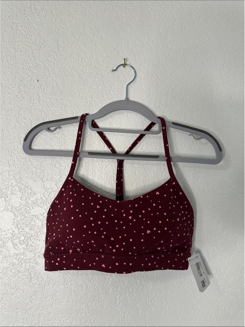 Lululemon athletica Flow Y Nulu Maroon Heart Scatter Dot Sports Bra